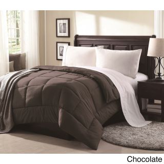 Private Overfilled Solid Color Microfiber Down Alternative Comforter Brown Size Twin