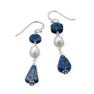 Lapis Lazuli and Pearl Earrings Sterling Silver Jewelry