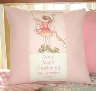 flower fairy pink christening cushion by tuppenny house designs