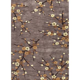 Hand tufted Transitional Floral Gray/ Black Rug (76 X 96)