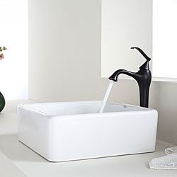 Kraus Bathroom Combo Set White Square Ceramic Sink And Ventus Faucet