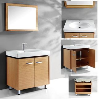Ceramic Basin Top Single Sink Bathroom Vanity With Matching Mirror