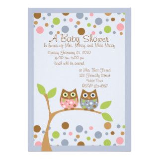 Twin Owl Baby Shower Invitation