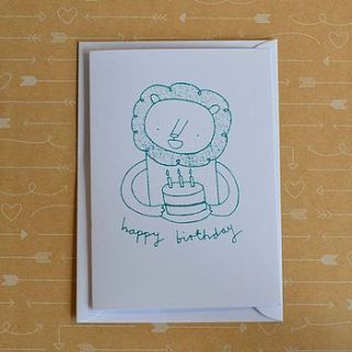 lion and cake screenprinted card by the imagination of ladysnail