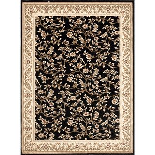 Machine Woven Wilton Black Floral (4' x 5'3) 3x5   4x6 Rugs