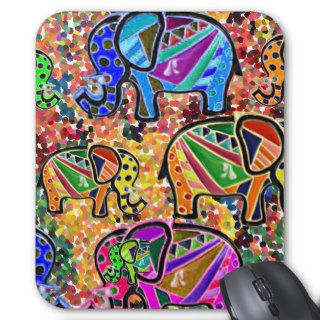 Cute whimsical colorful elephant & floral mozaique mouse pads