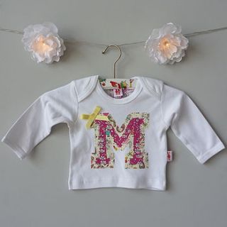 personalised letter organic baby t shirt by milk two bunnies
