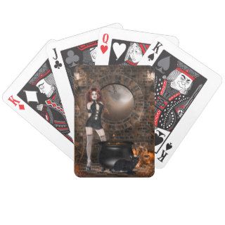 Gothic Woman with Black Cat Playing Cards