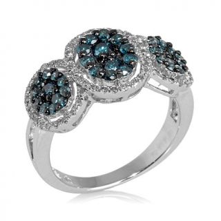 .89ct Blue and White Diamond Sterling Silver Cluster Ring