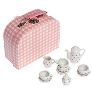 doll size pink spotty tea set by doodlebugz