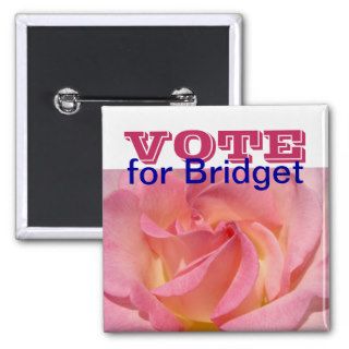 VOTE for Your Name buttons Pink Rose Flower Voting