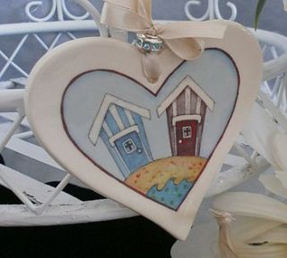 beach huts ceramic hanging heart by dimbleby ceramics