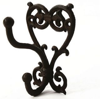 cast iron double heart coat hook by lavender & sage