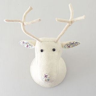 cream or taupe wool felt and floral deer head by lilac coast