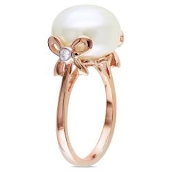 Miadora 10k Pink Gold Pearl and Diamond Accent Ring (G H, I1 I2) Miadora Pearl Rings