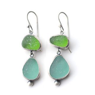 green and aqua sea glass earrings by tania covo