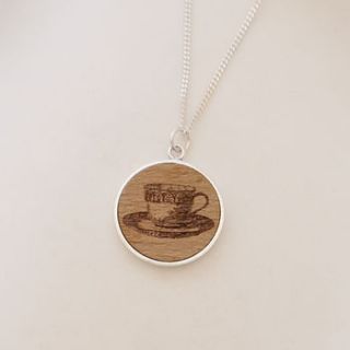 wooden teacup disc necklace by maria allen boutique