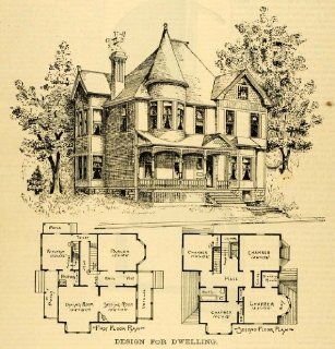 1891 Print Home Architectural Design Floor Plans Victorian Architecture Dwelling   Original Halftone Print  