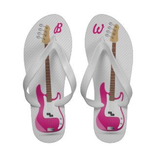 Girly Chic Hot Pink Electric Guitar White Stripes Flip Flops