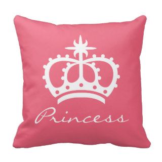 Pink And White Princess Royal Crown Silhouette Throw Pillows