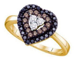 0.5 cttw 14k Yellow Gold Black Diamond Brown Diamond Heart Engagement Ring (Real Diamonds 1/2 cttw, Ring Sizes 4 10) Black Hills Gold With Chocolate Diamonds Jewelry