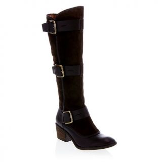 Donald J. Pliner "Dax" Leather and Suede Buckled Tall Riding Boot