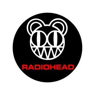 Radiohead   Modified Bear (in White on Black with Red Logo Below)   1 1/4" Button / Pin Clothing
