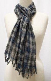 Plaid Check Crushed Lightweight Wool Muffler Scarf Shawl Blue Grey at  Mens Clothing store