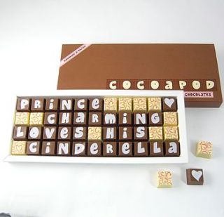 personalised chocolates in a large box by chocolate by cocoapod chocolate