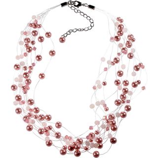 Alexa Starr Multi row Illusion Necklace With Pink Pearls Ans Faceted Pink Lucite Accents