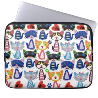 happy colorful pop cats pattern computer sleeve