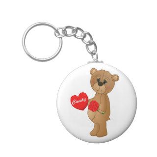 Valentines Teddy Bear with Roses & Loveheart Candy Key Chain