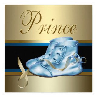 Sweet Baby Blue and Gold Prince Baby Shower Invite