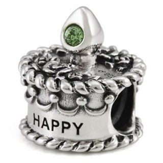 Ohm Silver CZ August Happy Birthday Cake Bead Charm Jewelry