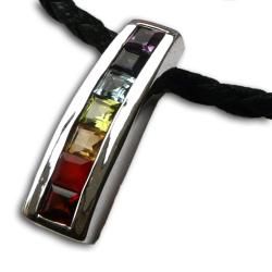 Sterling Silver Chakra Rainbow Leather Necklace (India) Necklaces