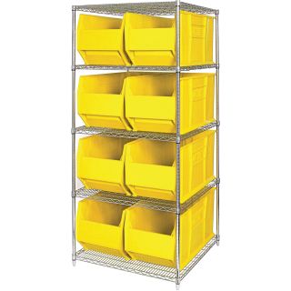 Quantum Storage Hulk Bin Shelving System — 36in.L x 36in.W x 86in.H, 5-Shelf Unit, 8 Bins, Yellow, Model# WR5-993Y  Single Side Bin Units