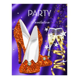 Birthday Party Gold Orange Purple Shoes Personalized Announcements