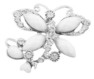 8 Pieces of Silver with Clear AB Iced Out Butterfly with White Stones Brooch & Pin Jewelry