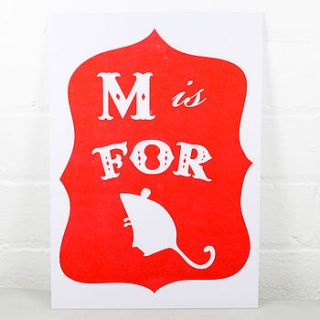 m is for mouse alphabet risograph print by nell