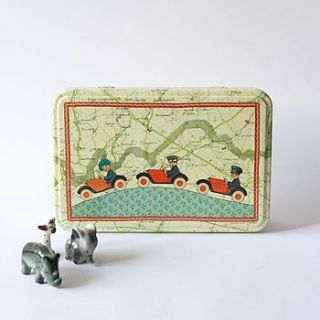 cars and map retro style tin by berylune