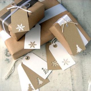 white christmas gift tags, set of eight by wrabbit