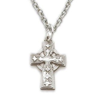 Sterling Silver 1/2" Engraved Baby Celtic Cross Necklace on 16" Chain Jewelry