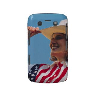 Woman in USA attire tipping cowboy hat Case Mate Blackberry Case
