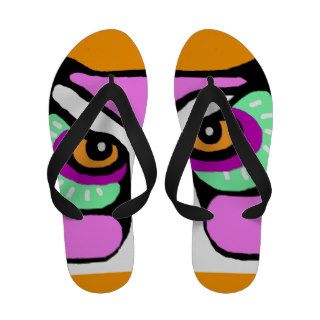 Pink & Green Owl Eyes Women's Flip Flop Gift Sandals