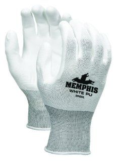 MCR Safety 9665S Memphis Nylon Knitted Shell Gloves with White PU Dipped Palm and Fingers, White/Gray, Small   Work Gloves  
