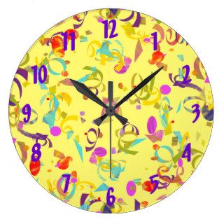Colorful Confetti Toss Over Yellow Wall Clock
