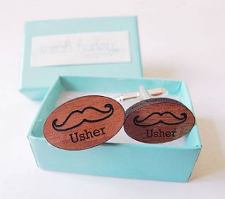 engraved moustache 'usher' cufflinks by sarah hurley designs