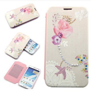 Big Dragonfly Plain Color Bling Rhinestone Premium Folio Leather Case and Flip Cover for Samsung Galaxy Note2 ii N7100 with Card Slot and Pearl Floral Patterns Exquisite Retail Package For Girls Cell Phones & Accessories