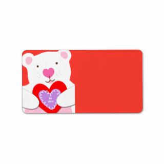 White Cute Valentine Heart Be Mine Bear Custom Address Label