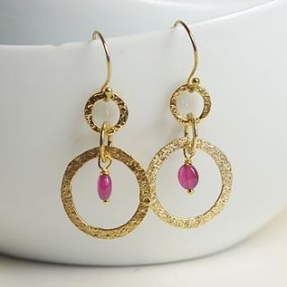 22 k gold plated ruby hoop earrings by begolden